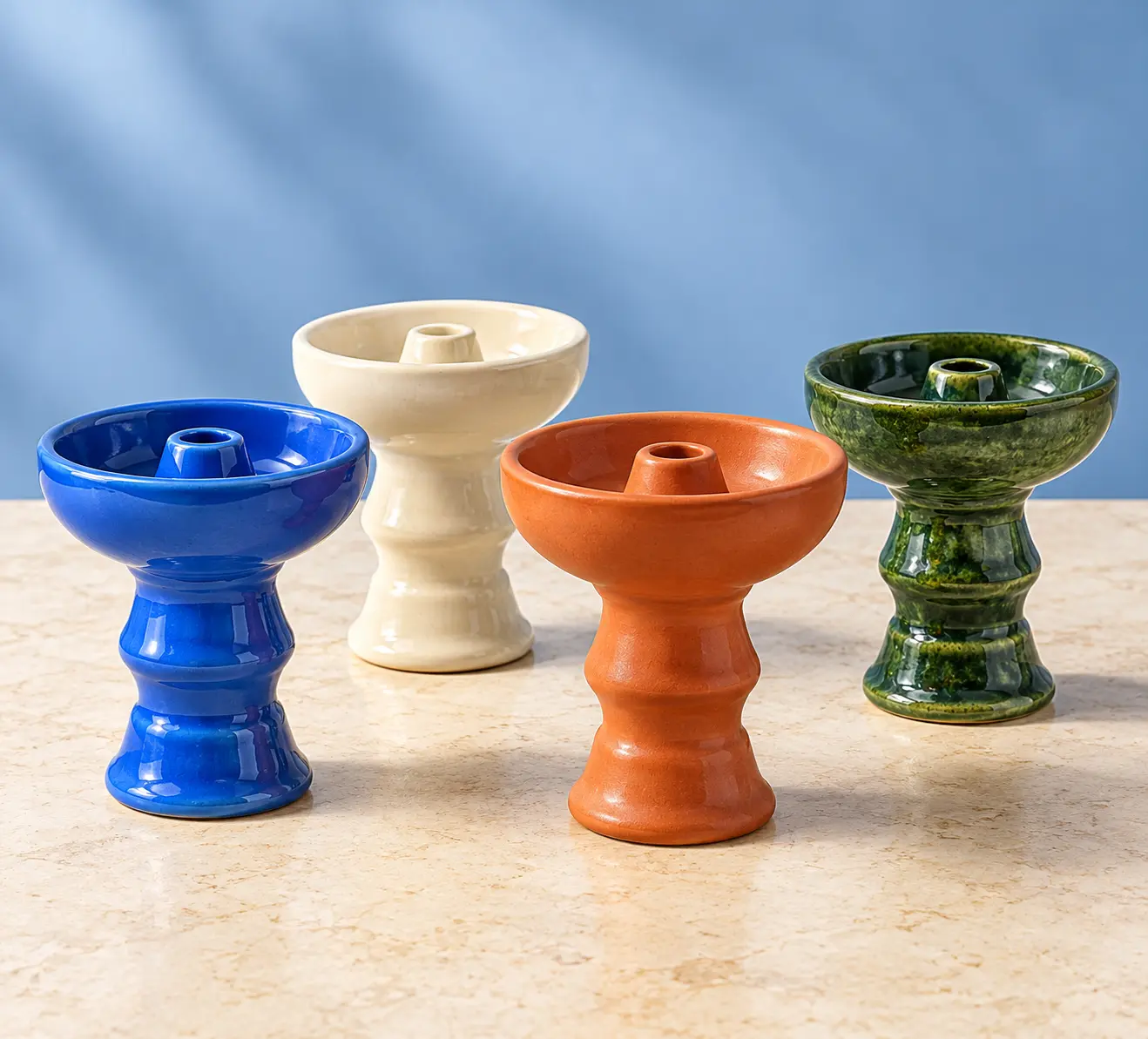 Ceramic hookah bowls in gallery light