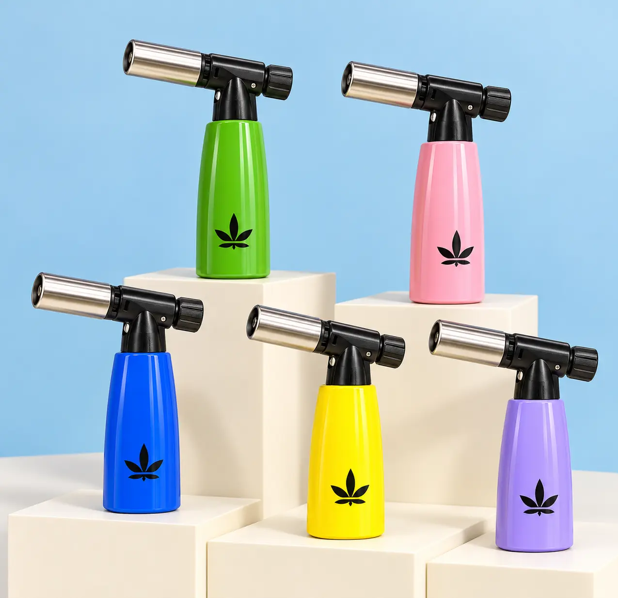 Five colorful torch lighters