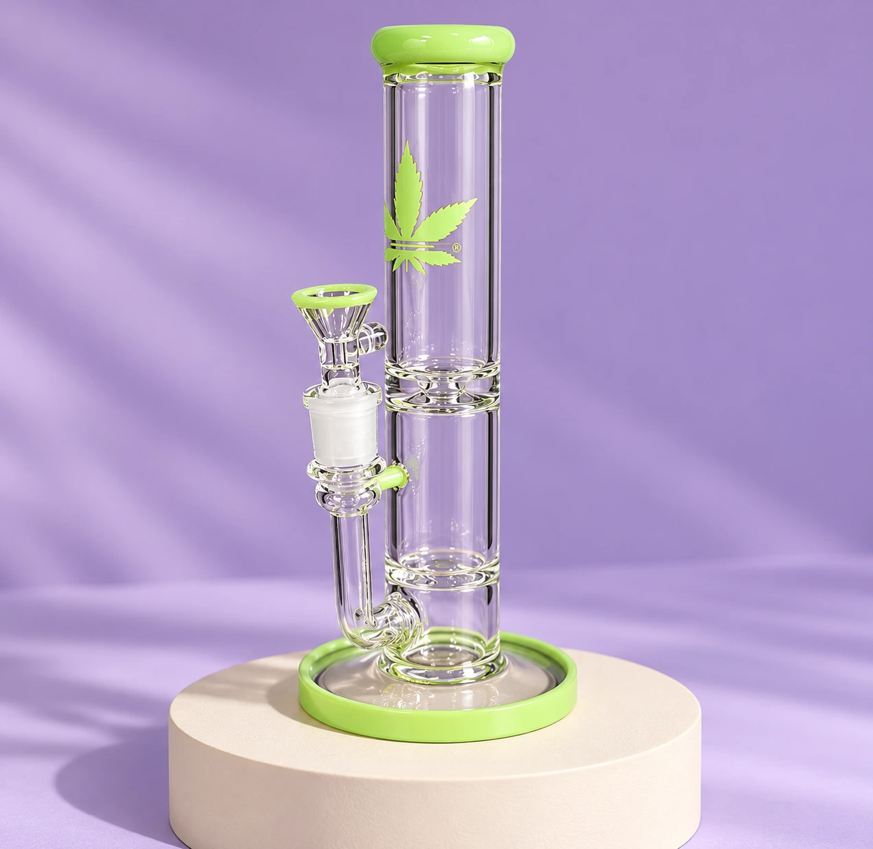aLeaf clear water pipe on cream pedestal